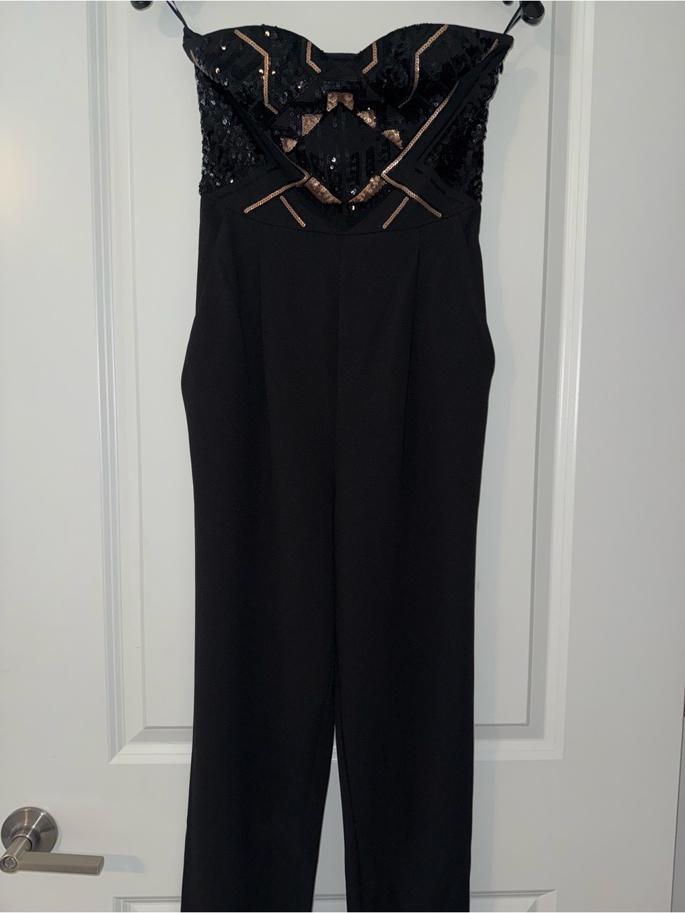 Express Black Strapless Sequin Bust Jumpsuit - Picture 2 of 5